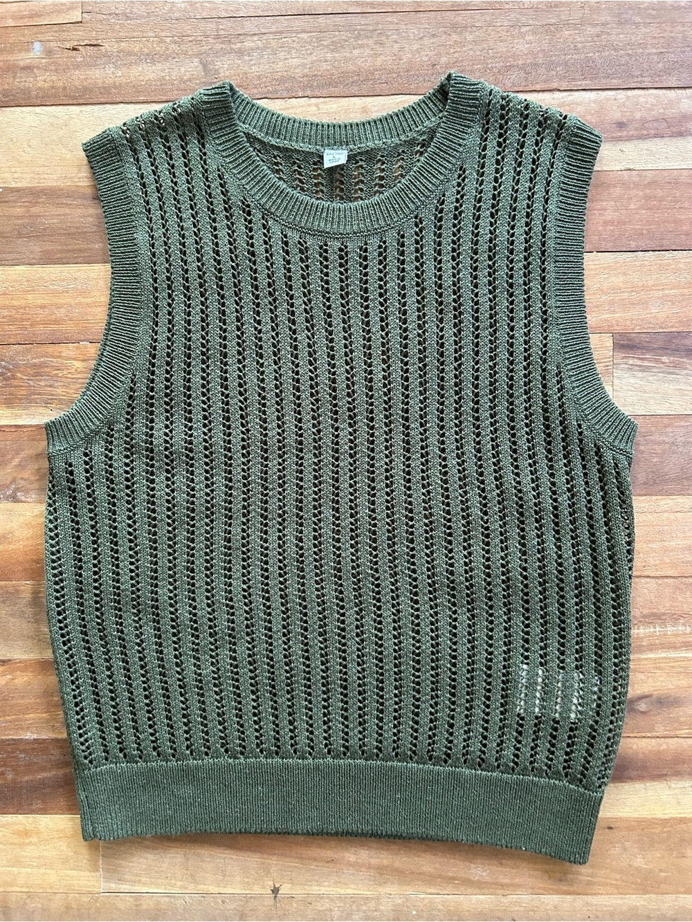 Uniqlo Olive Green Open Knit Sleeveless Sweater Vest L